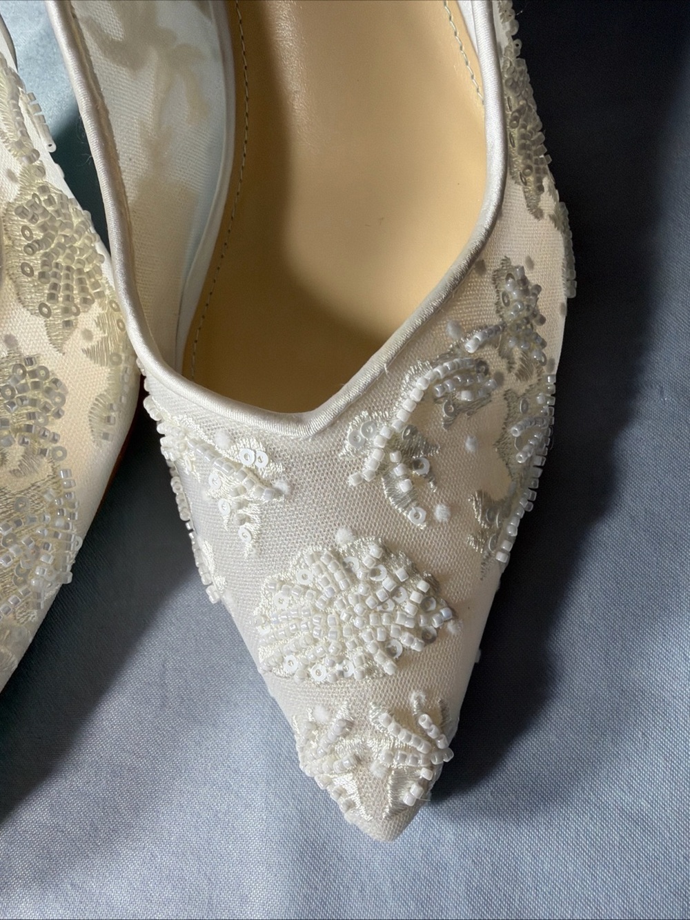 Betsey Johnson Ivory Beaded Embroidered Pointed Slingback Heels - Picture 6 of 11